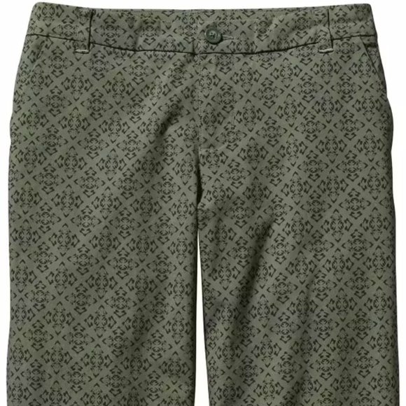 Patagonia Stretch All Wear Capris Pant Green Geo-Print Organic Cotton Blend - Picture 2 of 10
